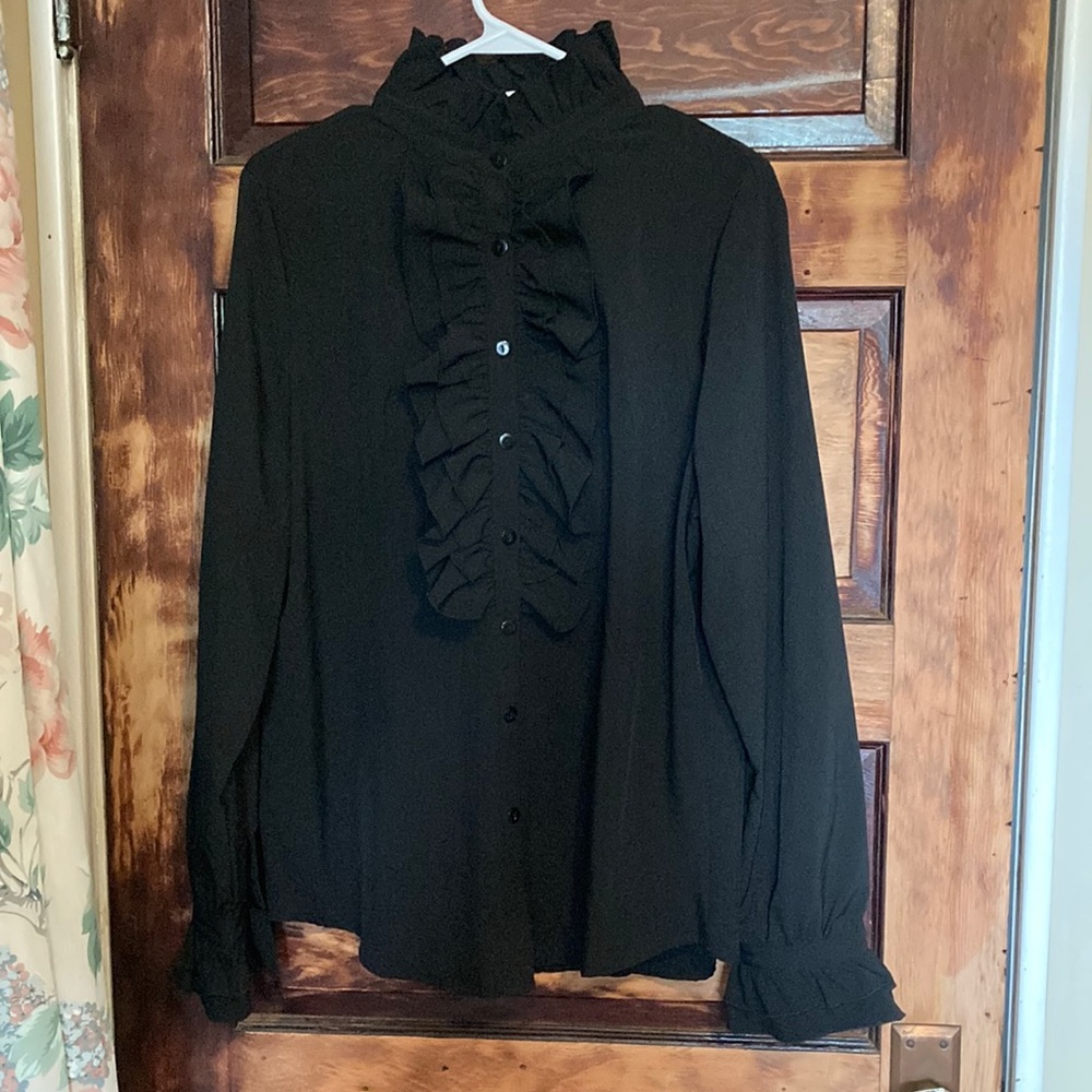 Black Ruffle Front Blouse